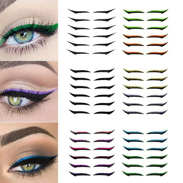 Get The Perfect Winged Liner Using Eyeliner Stickers for Eyes Self-Adhesive Waterproof Colorful Glitter Eyelid Tape A 4 Pairs Reusable Eyeliner Stickers Instant Eye Outline Winged Lid Stickers